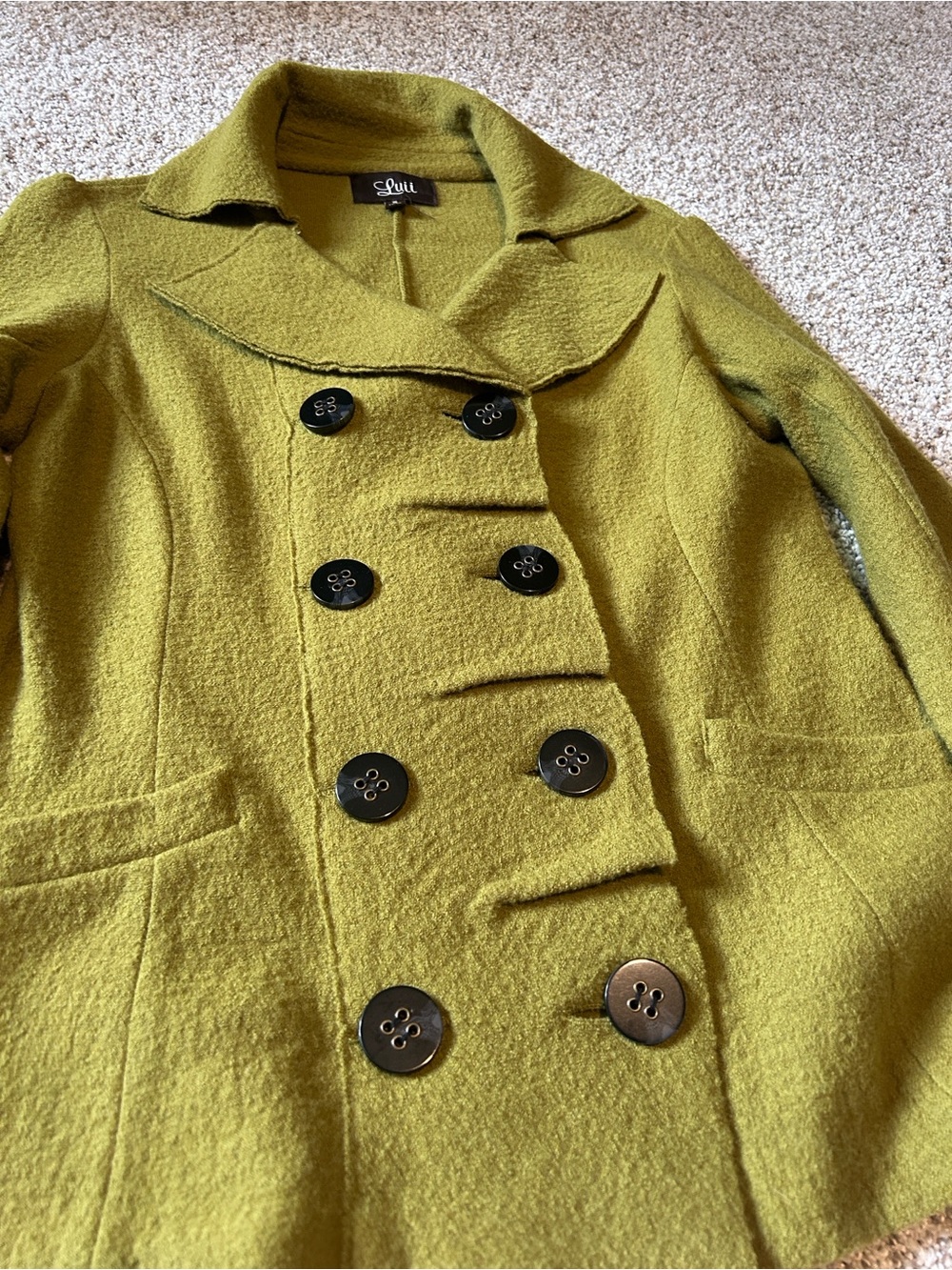 Luis Olive Green Double-Breasted Wool Blend Coat